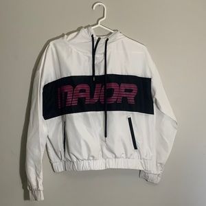 Forever 21 - ‘Major’ Windbreaker Pullover Hoodie - White - Size S